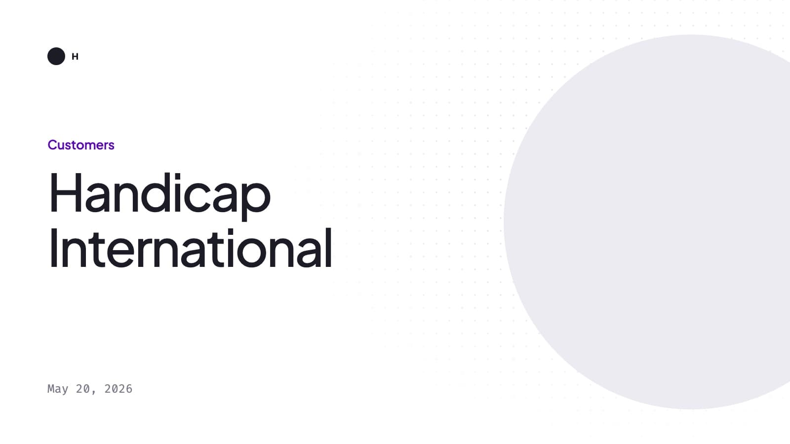 The H and Handicap International logos side by side on a black background.